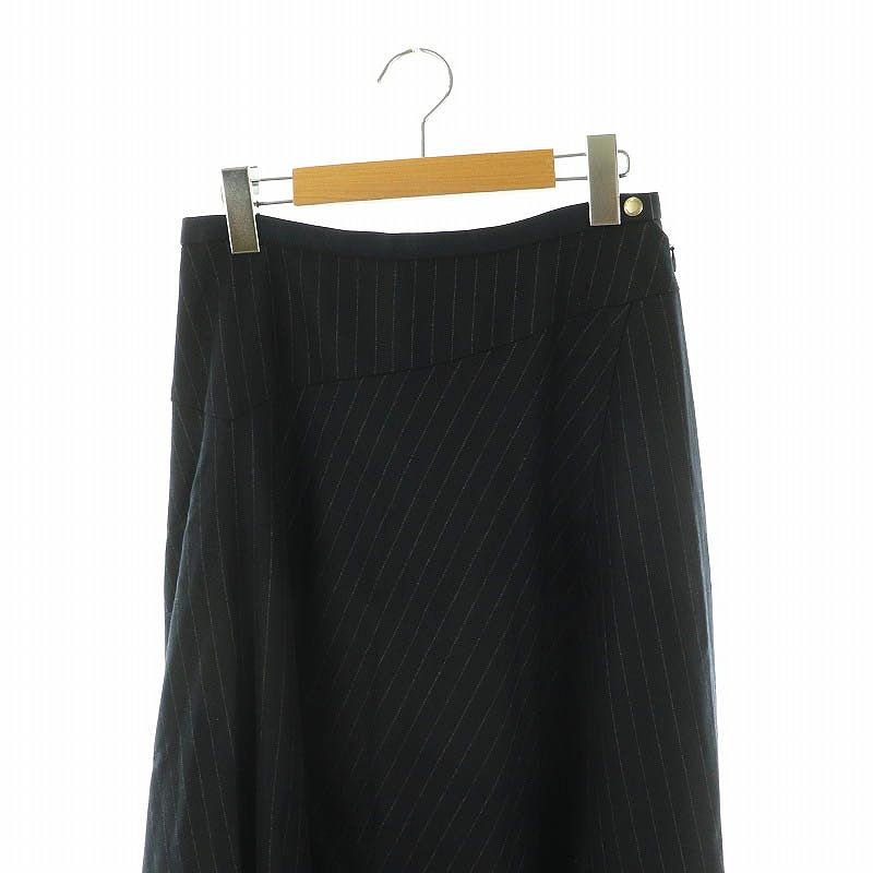 Drawer ブラック フレアスカート 38 ドゥロワー Drawer サキソニーストライプフレアスカート ロング