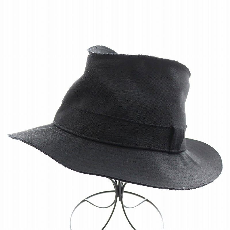 ヨウジヤマモトプールオム YOHJI YAMAMOTO POUR HOMME シワギャバ天丸ハット 帽子 ウール 4 黒 ブラック |AN1