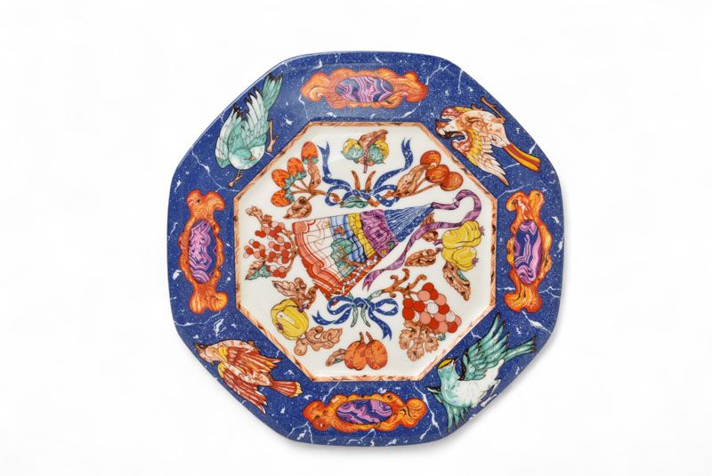 エルメス プレート 皿 HERMES 八角プレート ピエールドリアン エ ドクシダンプレート 飾り皿 食器 ブルーマルチ