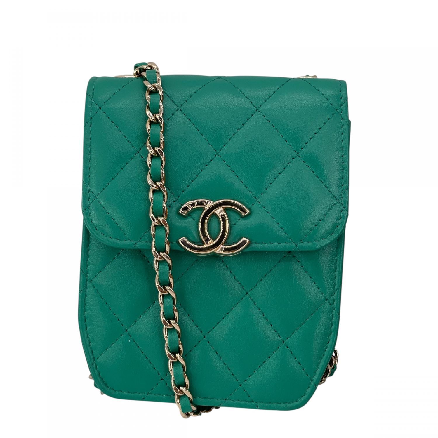 CHANEL シャネル ショルダー グリーン マトラッセ ラムスキン ショルダーバッグ スマホケース レディース 25021347 KJ