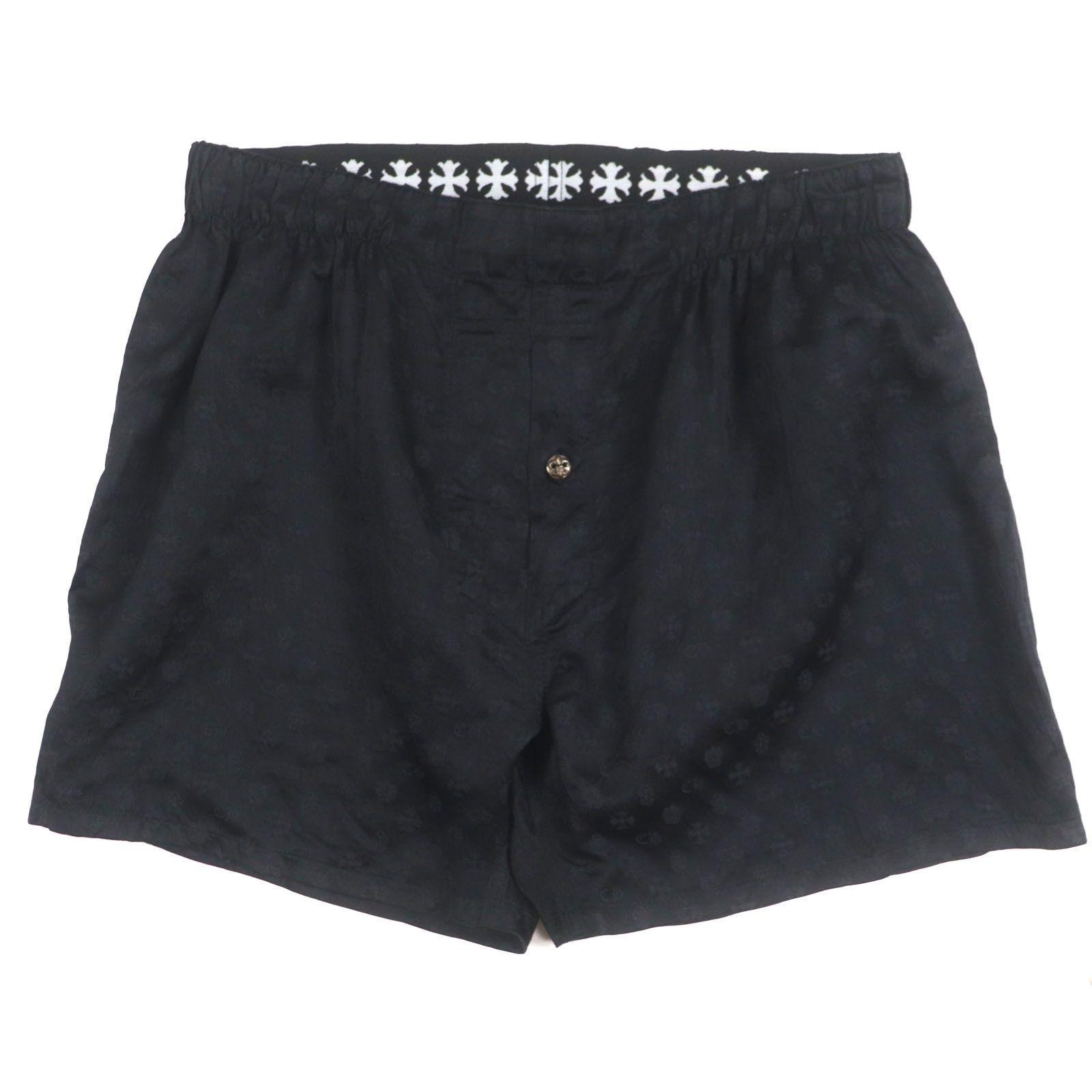 CHROME HEARTS クロムハーツ 407176342 シルク クロスモノグラム BSフ ボタン ボクサーショーツ ショートパンツ ブラック L 正規品 メンズ
