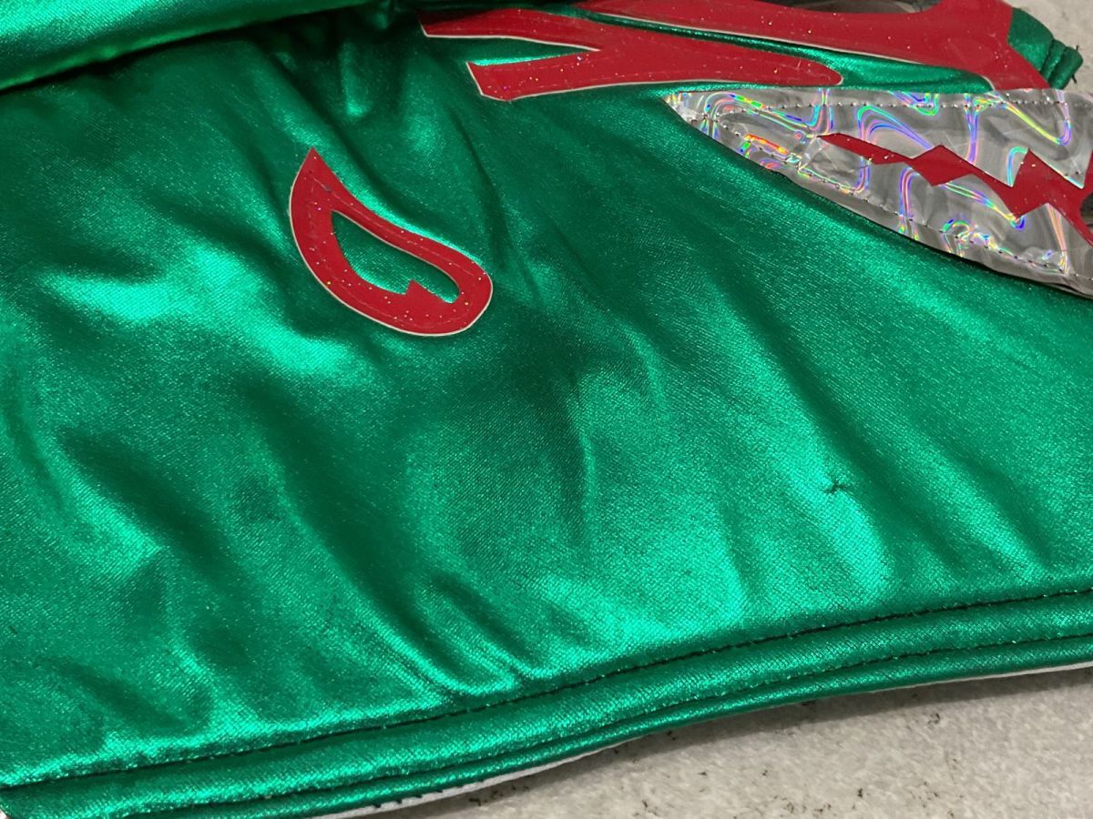 ミル・マスカラス 試合用マスク 緑赤ラメ マスク 覆面 タグなし 緑  