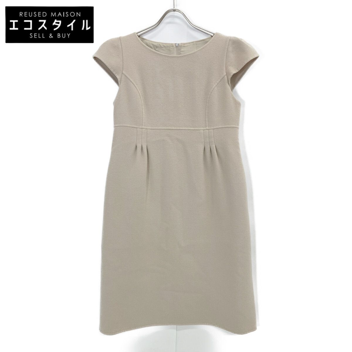 FOXEY フォクシー 24331 ﾍﾞｰｼﾞｭ ｶｼﾐﾔ×ｳｰﾙ ﾉｰｽﾘｰﾌﾞ ﾜﾝﾋﾟｰｽ 40