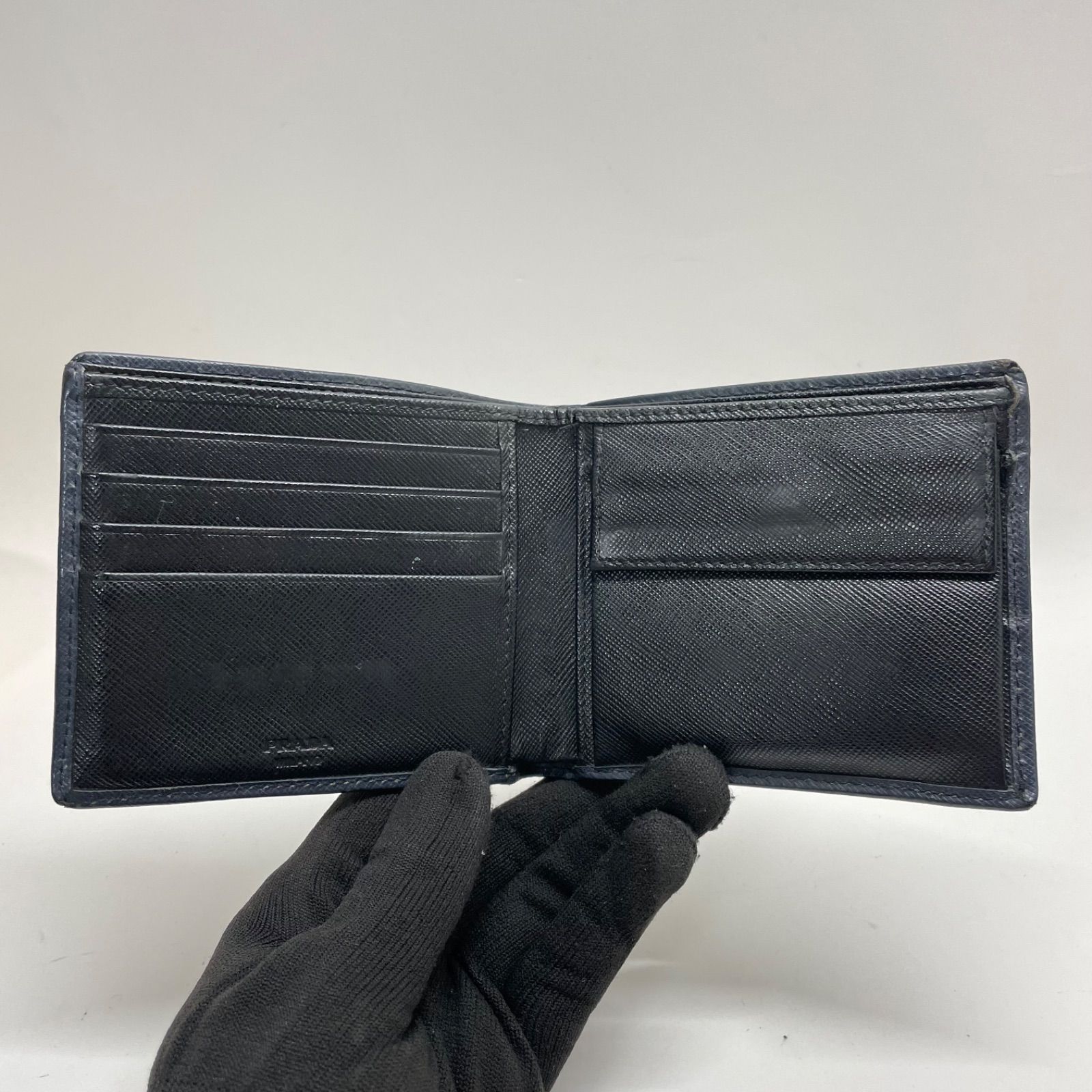 2250 PRADA プラダ 二つ折り財布 サフィアーノレザー ネイビー