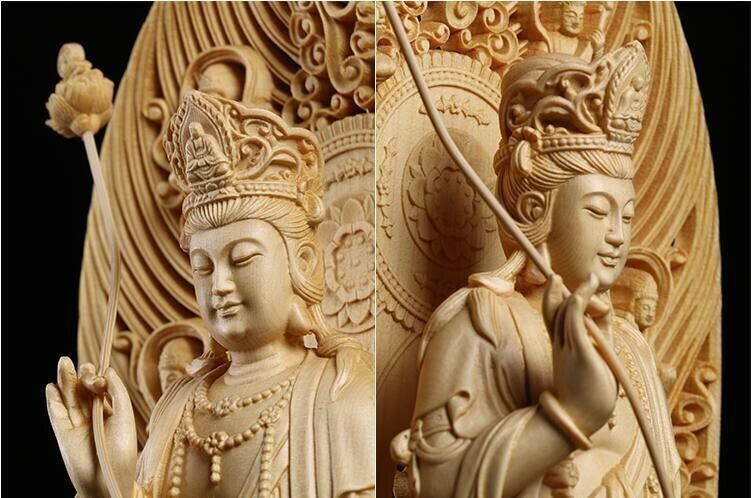 特大型高71cm 総檜材　仏教工芸品　木彫仏教　仏師で仕上げ品　勢至観音菩薩座像 仏教工芸品 木彫仏教 檜材 精密彫刻 仏師で仕上げ品 観音菩薩