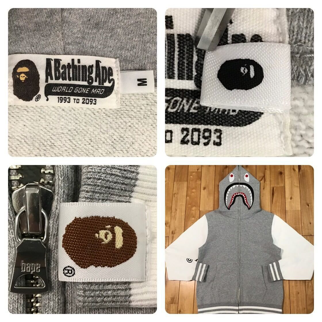 シャーク パーカー グレー × ホワイト Mサイズ shark full zip hoodie
