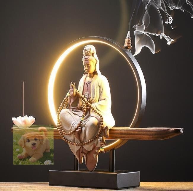 紫砂陶 禅の置物玄関リビング観音仏像陶器の町家アイデア逆流香装飾品 仏教美術