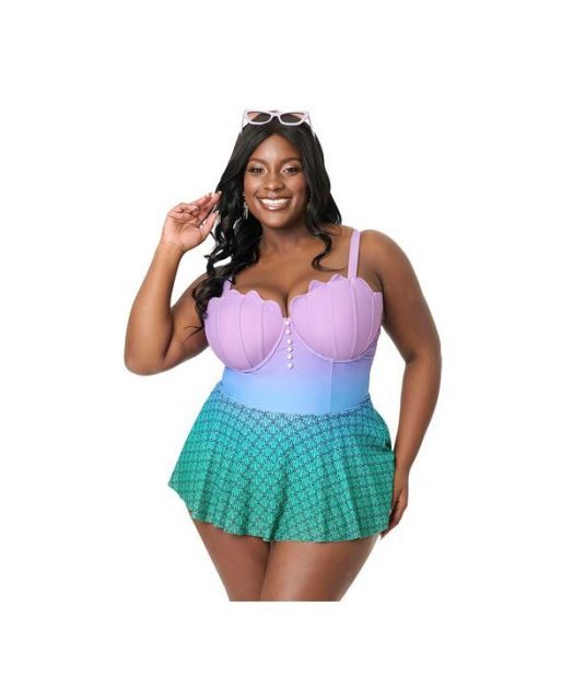 送料無料 ユニークビンテージ レディース スカート ボトムス Plus Size Spaghetti Strap Sweetheart Skirted One Piece Swimsuit Blue|purple|teal ombre