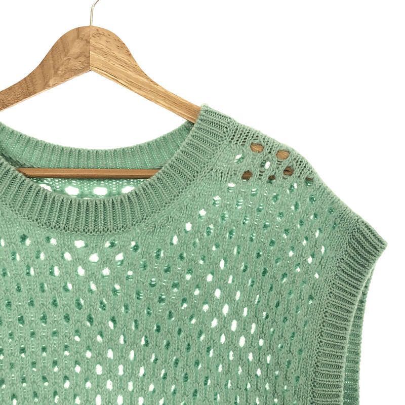 【美品】  HaaT ISSEY MIYAKE / ハートイッセイミヤケ | 2023SS | ウール アルパカ混 透かし編み ニットベスト | ブルーグリーン | レディース 美品】 HaaT ISSEY MIYAKE / ハートイッセイミヤケ | 2023SS | ウール