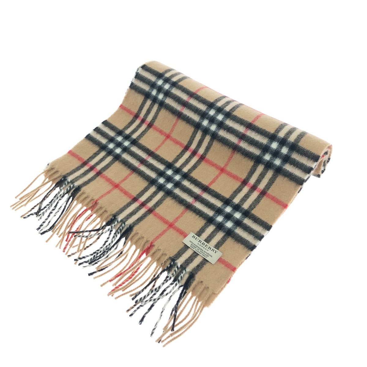 〇〇BURBERRY LONDON バーバリーロンドン マフラー チェック 50%カシミヤ 50%ウール  ベージュ