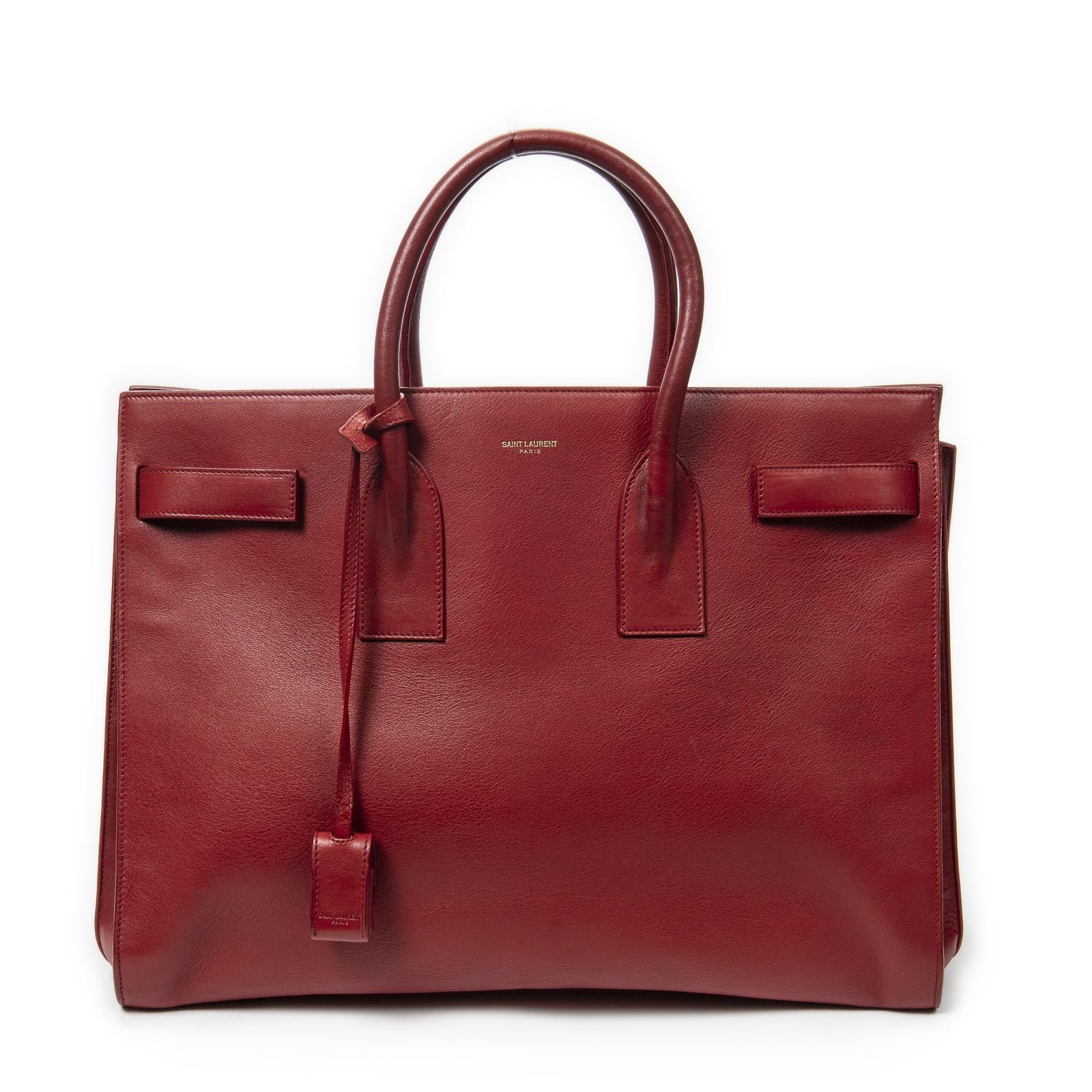 YVES SAINT LAURENT イヴサンローラン大サック ド ジュール赤カーフスキンレザーA