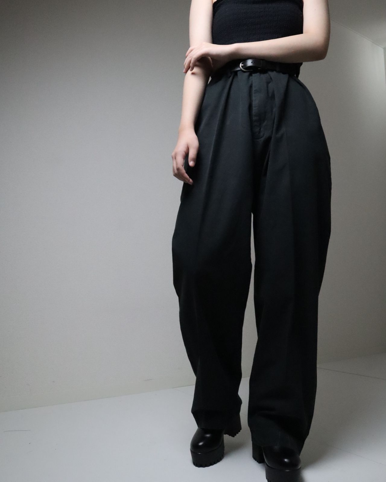 90s ラルフローレン ワイド クラシック チノパン ポロチノ W40 黒 1990s Polo by Ralph Lauren wide classic chino pants black 90