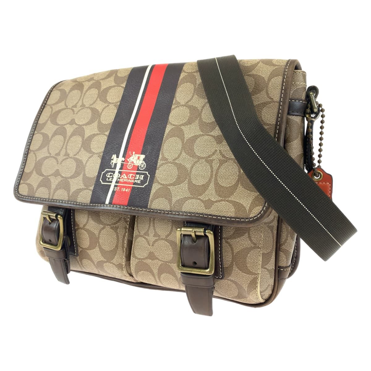 COACH コーチ シグネチャーヘリテージストライプPVC ショルダーバッグ 