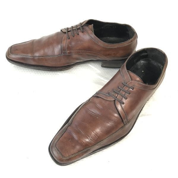 Made in Italy CARLO MEDICI|カルロメディチ 本革|ロングノーズ|Uチップ 41|25.5-26.0|茶|BROWN ビジネス|dress shoes◆D-71