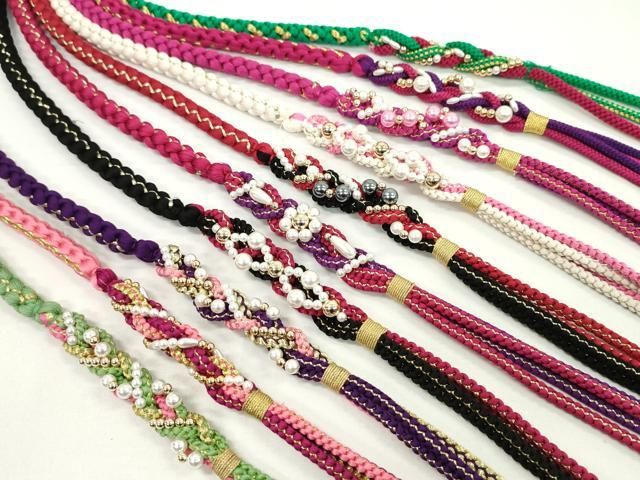 平和屋着物●和装小物 振袖用飾り付き帯締め１０本セット パール 花 金糸 CAAX8194ju