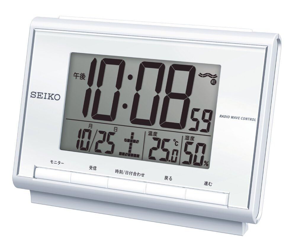 【人気商品】温度 カレンダー 湿度 デジタル 白パール 電波 置き時計 85×120×48mm 目覚まし時計 Clock) BC419S セイコークロック(Seiko