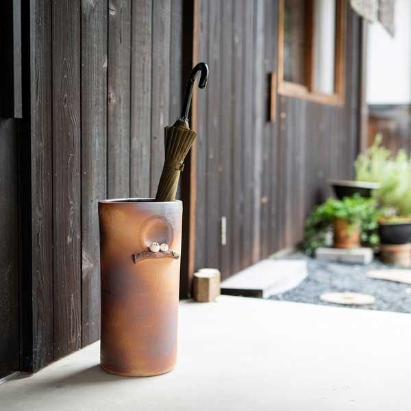 火色ふくろう枝のり傘立て 日本製 信楽焼 B155-04 ※陶器，陶製，個性