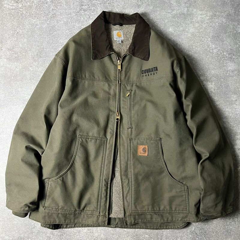 Carhartt ダックジャケット　オリーブグリーン カーハート ダックジャケット 褪せグリーン 実寸(L位) | すべて
