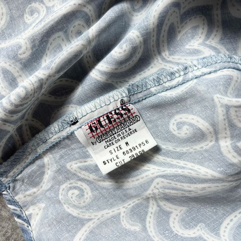 90s USA製 GUESS GEORGES MARCIANO 総柄 長袖 レーヨン シャツ M