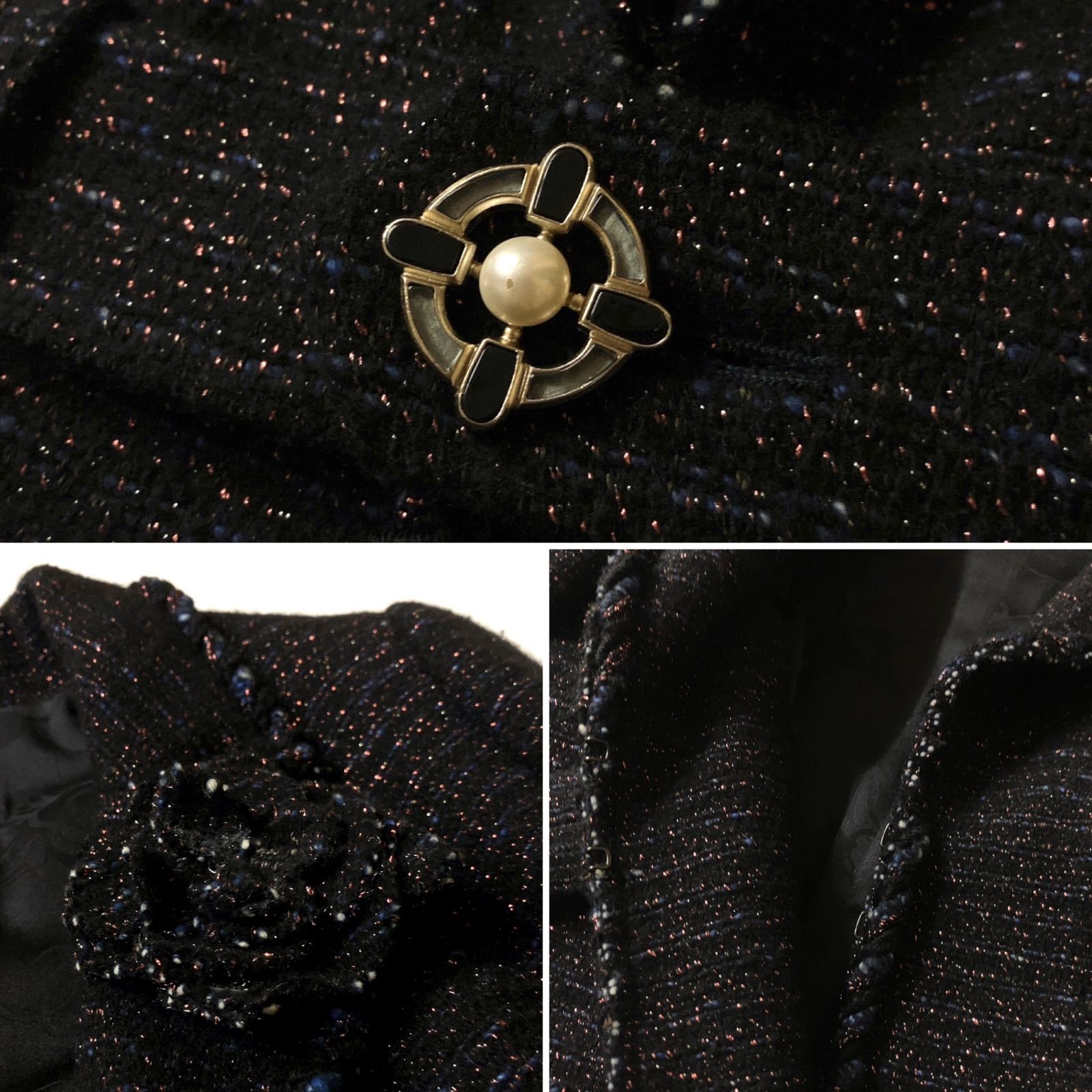 CHANEL 美品CCラメグリポアカシミヤニットコート
