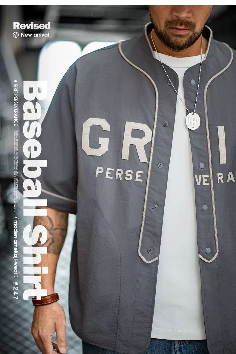 「GRIT」フェルトパッチ　パイピング加工ベースボールシャツ GRIT」フェルトパッチ パイピング加工ベースボールシャツ - メルカリ