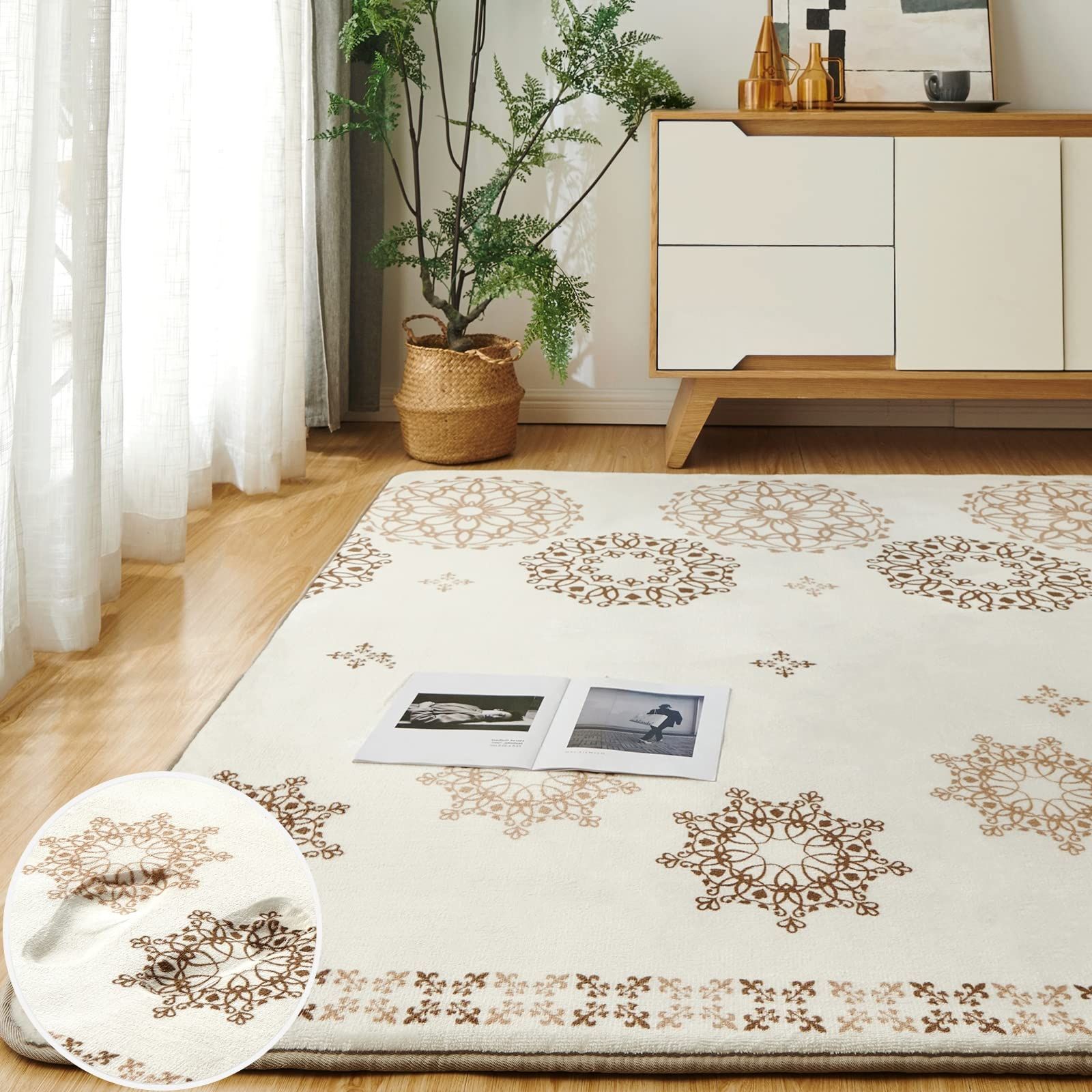 Deco ラグ カーペット 低反発 ラグマット 極厚 135x185cm 1.5畳 オールシーズン 滑り止め付 抗菌 Sun 防臭 防ダニ 踏み心地ふわふわ 厚手 フランネルラグ 接着剤不使用 床暖房 ホットカーペット対