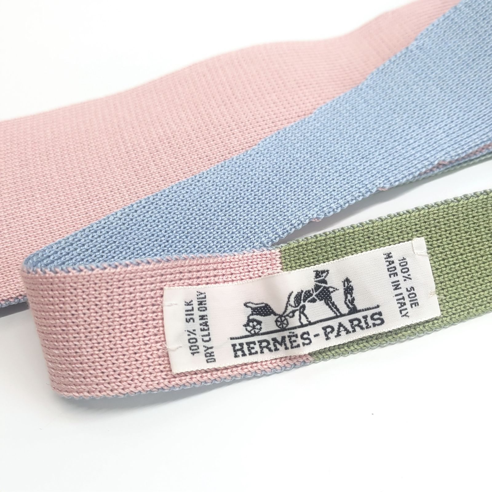 HERMES エルメス 4Way キャトルタン ニット タイ ブルー グリーン  