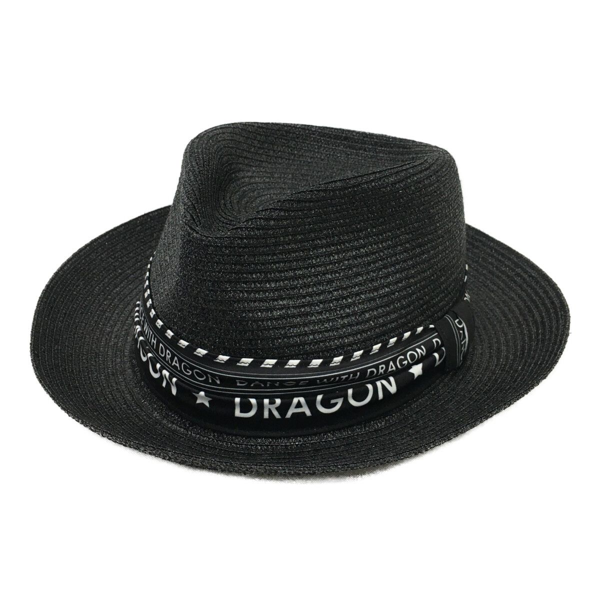 Dance With Dragon - coco 中古 ダンスウィズドラゴン DANCE WITH DRAGON ストローハット  ブラック 中折れハット メッシュ ロゴリボン シンプル 中古 ダンスウィズドラゴン DANCE WITH DRAGON ストローハット