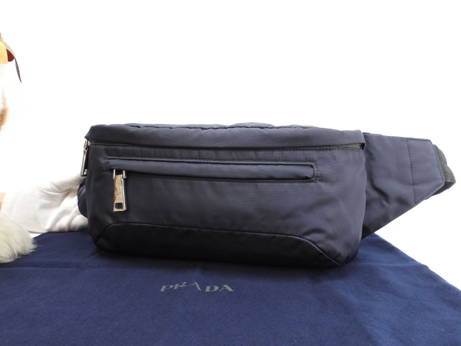 プラダ ボディバッグ ナイロン 紺 ウエストバッグ バムバッグ 美品@173