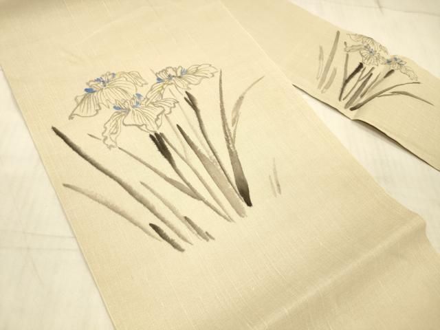 平和屋着物＊夏物 九寸名古屋帯 手描き 杜若 正絹 DAAX0033cm