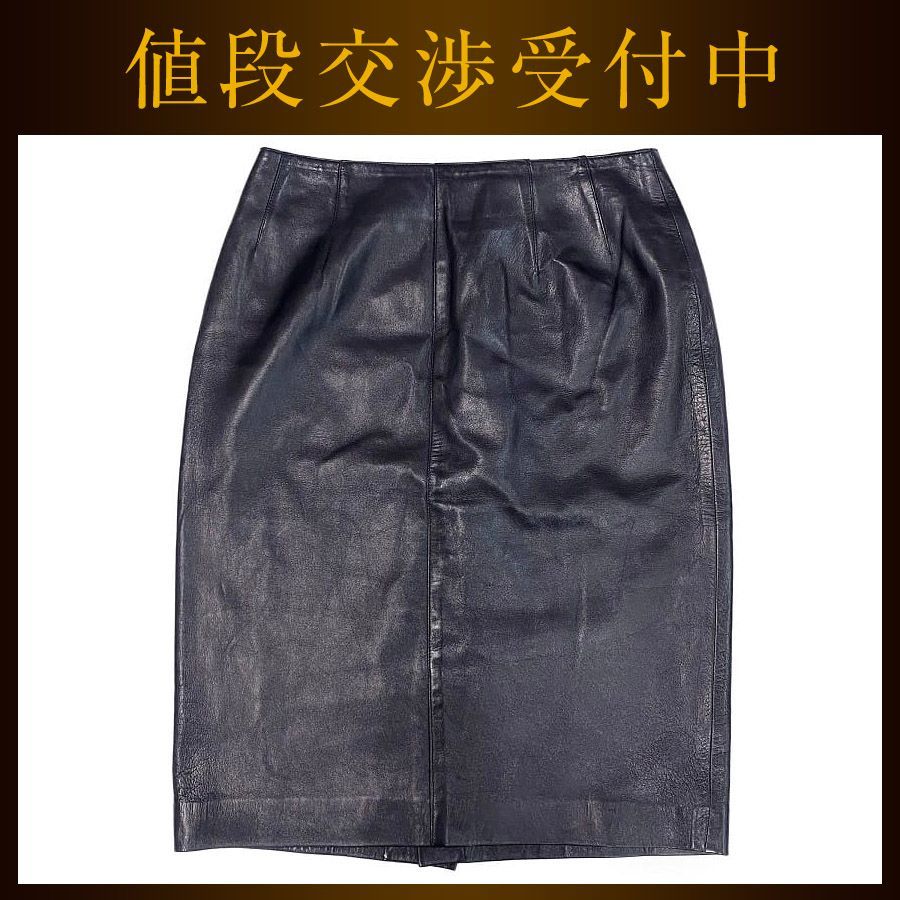 ロエベ タイトスカート ダークネイビー 美品 ヴィンテージ レザー 中古 