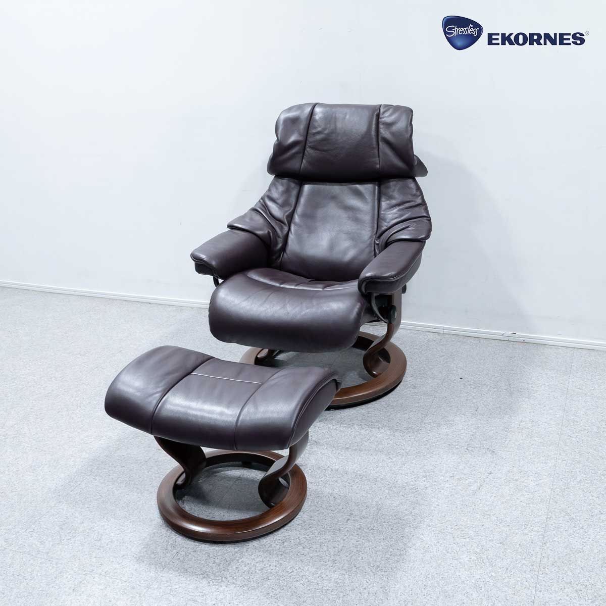 【展示品】Ekornes エコーネス Stressless Reno ストレスレス レノ クラシックベース リクライニング チェア オットマン付 Mサイズ レザー 定価40万