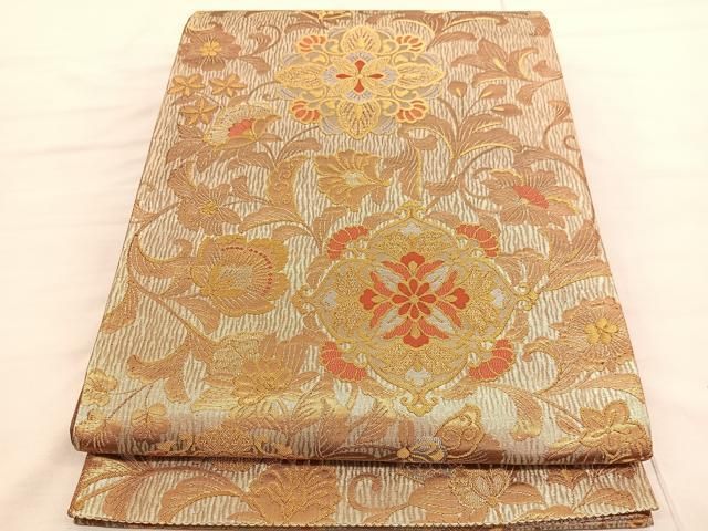 高級正絹袋帯、六通柄、唐花更紗文 高級正絹袋帯、六通柄、唐花更紗文