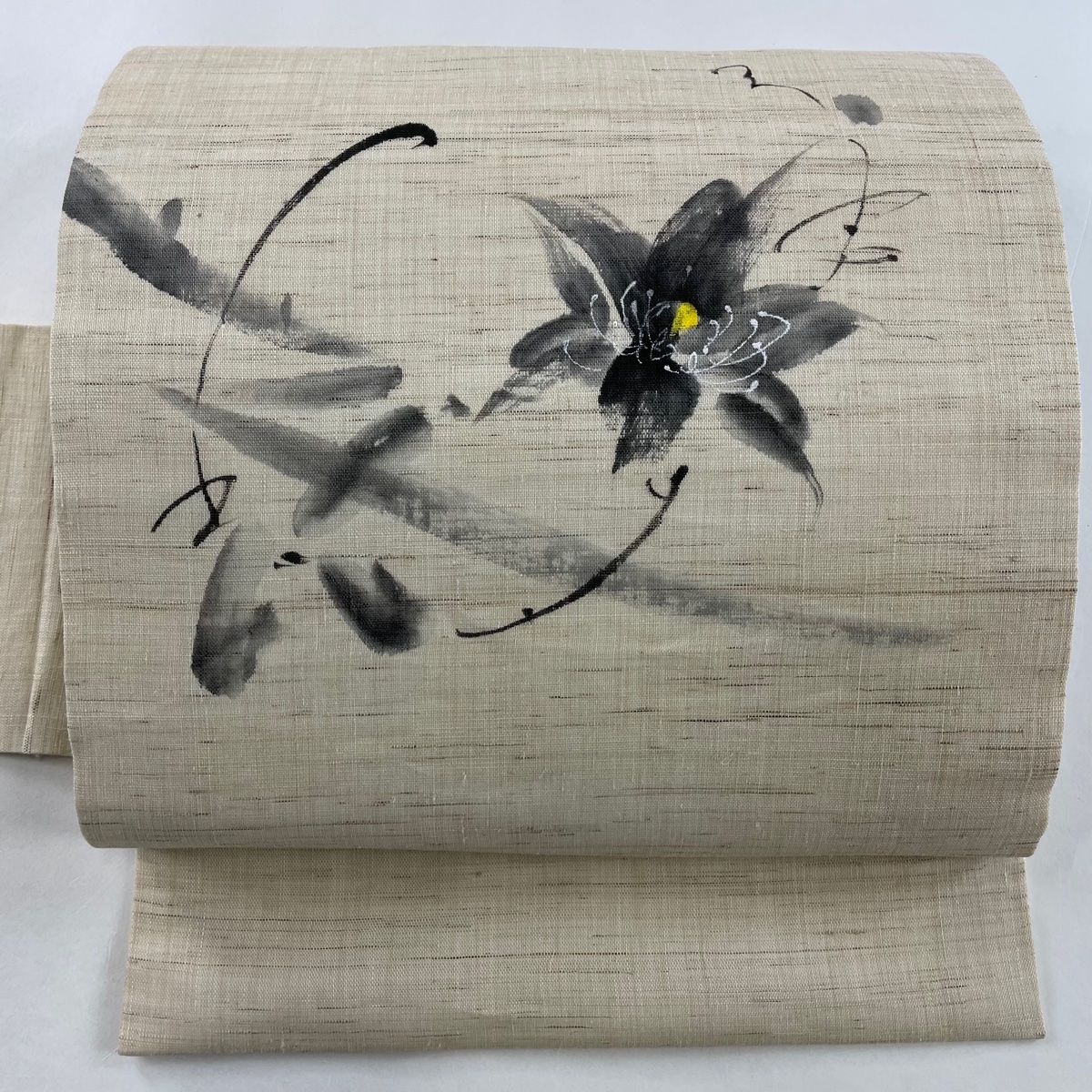 名古屋帯 名品 夏帯 草花 ベージュ 正絹