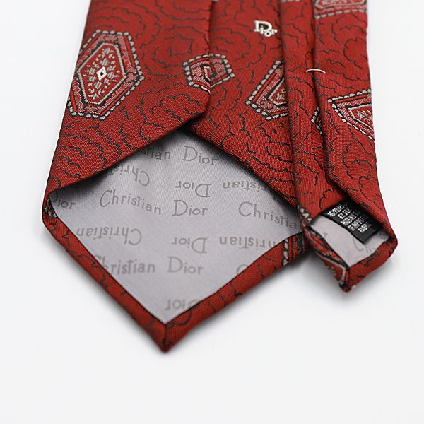 美品 クリスチャンディオール メンズネクタイ ボルドー ポリエステル95