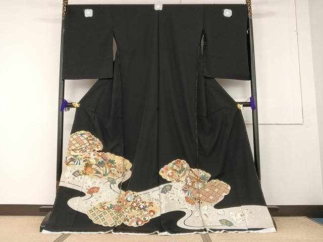 平和屋着物○吉澤友禅 黒留袖 駒刺繍 辻が花 雲取り吉祥花文