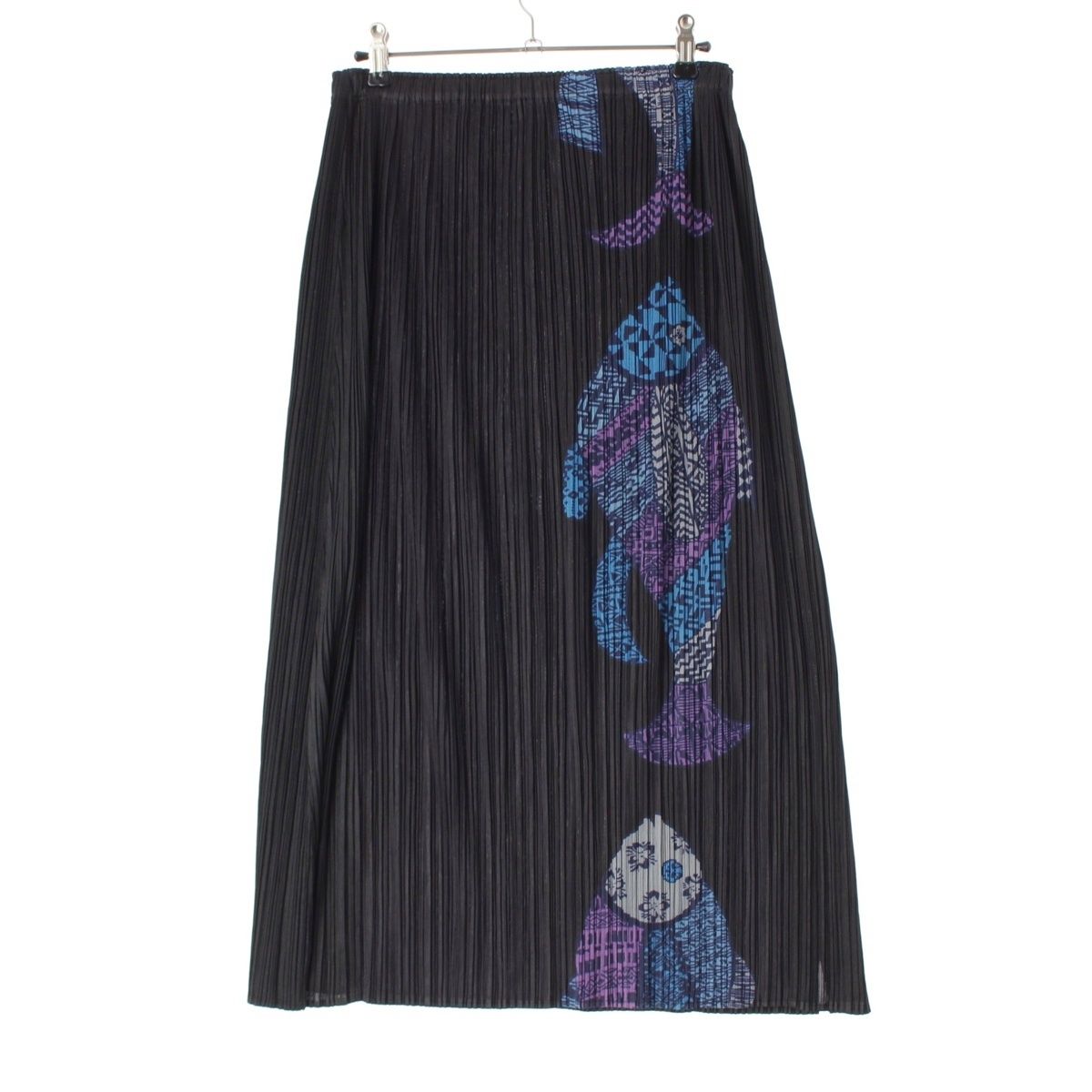プリーツプリーズ イッセイミヤケ フィッシュプリント 魚柄 ロング スカート ボトムス PP33-JG635 ブラック 3
