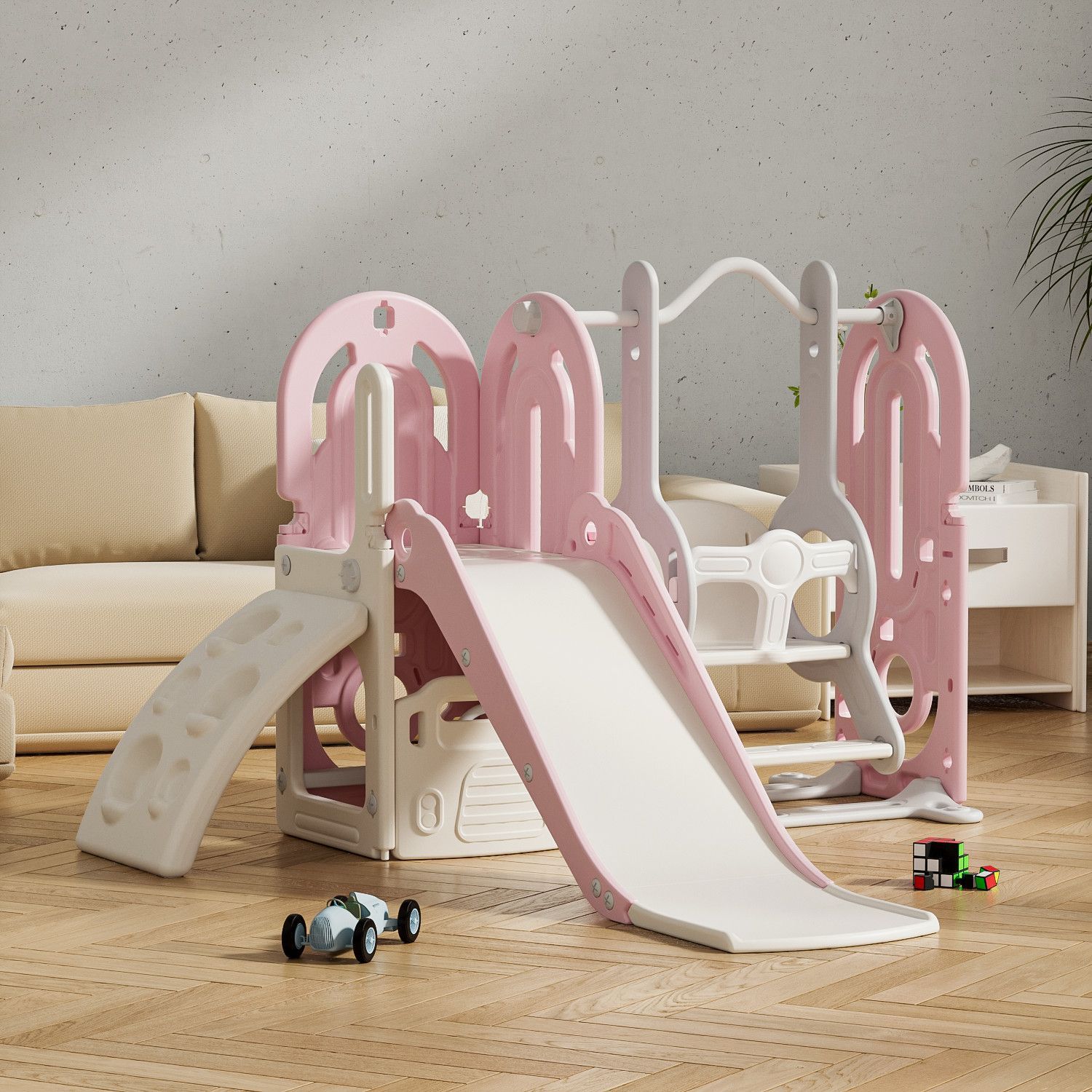 大型室内滑り台ブランコ｜バスケットボール付｜1 歳～8 歳向け｜家庭用遊具｜男女子供用｜誕生日ギフト｜PP297935CAA