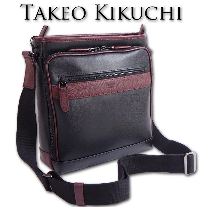 タケオキクチ TAKEO KIKUCHI レザー使い ショルダーバッグ ブラック 