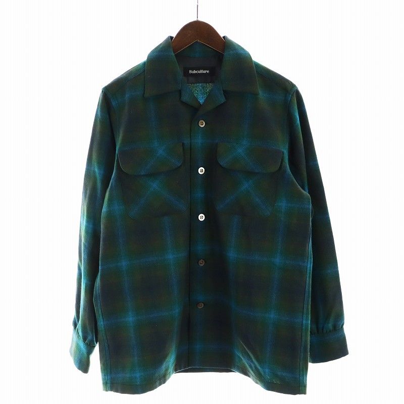 サブカルチャー Subculture WOOL CHECK SHIRT GREEN ウールシャツ