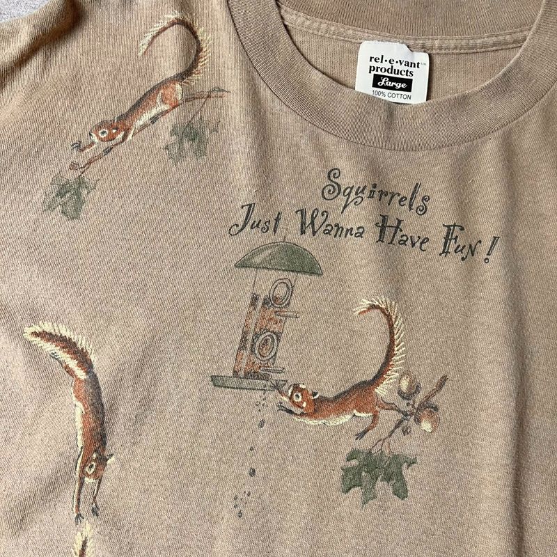 90s USA製 リス 総柄 アート プリント 半袖 Tシャツ L / 90年代 