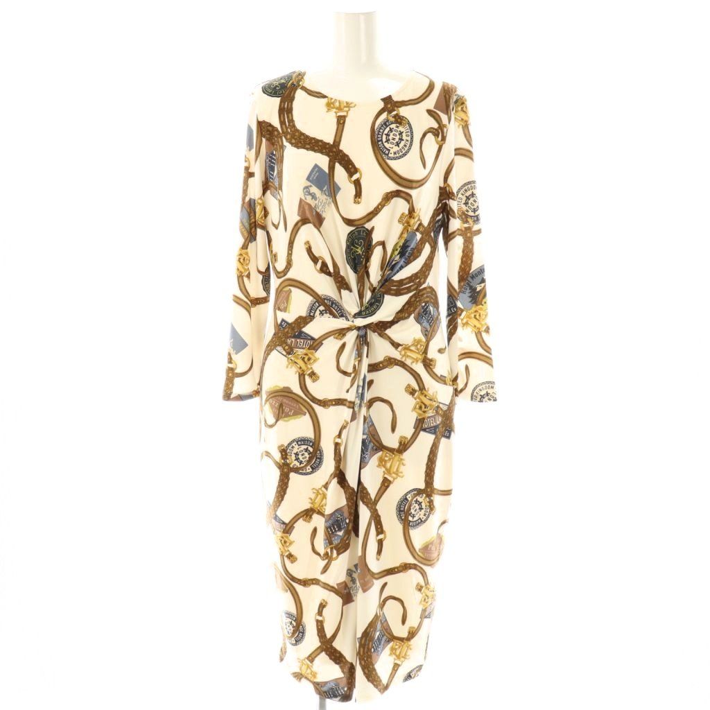 ローレンラルフローレン LAUREN RALPH LAUREN ロゴ 総柄 ワンピース ロング 長袖 4 ホワイト HK OS