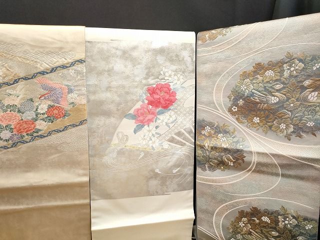 専用ページ名古屋帯 正絹 葡萄やお華 鳥 菱 亀甲 虹彩 K-9747 九寸名古屋帯 正絹 お仕立て上がり品 ウズベキスタン スザニ刺繍