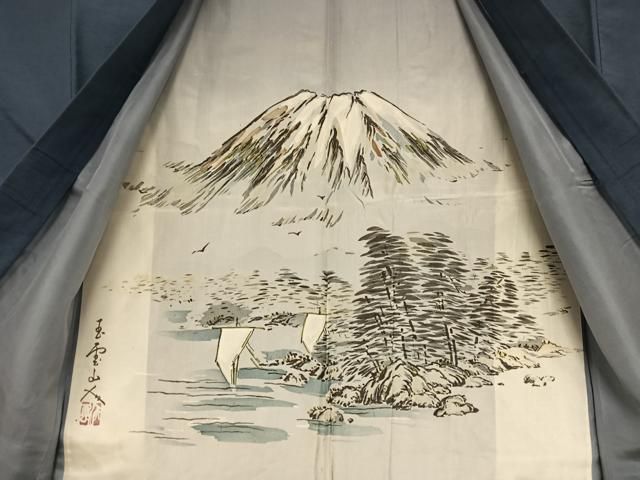 平和屋着物○男性 紬 アンサンブル 色無地 深縹色 正絹 逸品