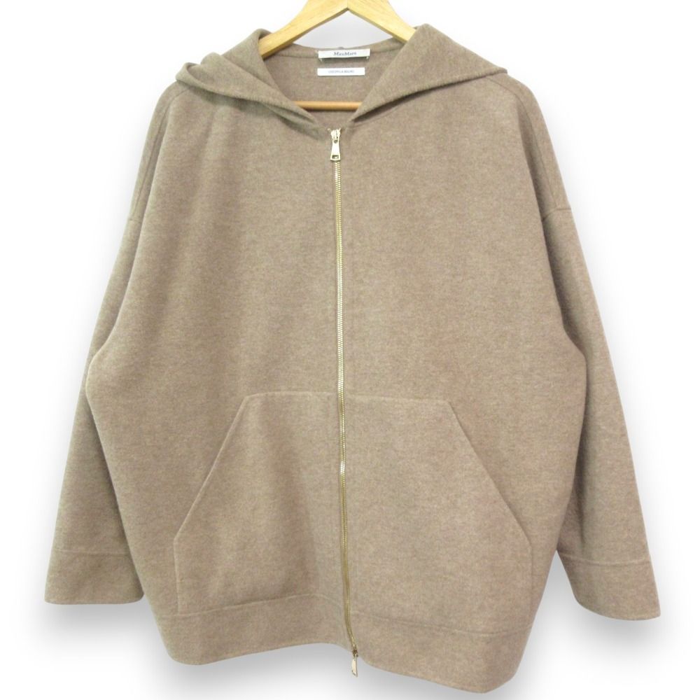24AW MaxMara マックスマーラ ロゴ刺繍 カシミヤブレンド ジップパーカー Sサイズ ベージュ レディース 古着