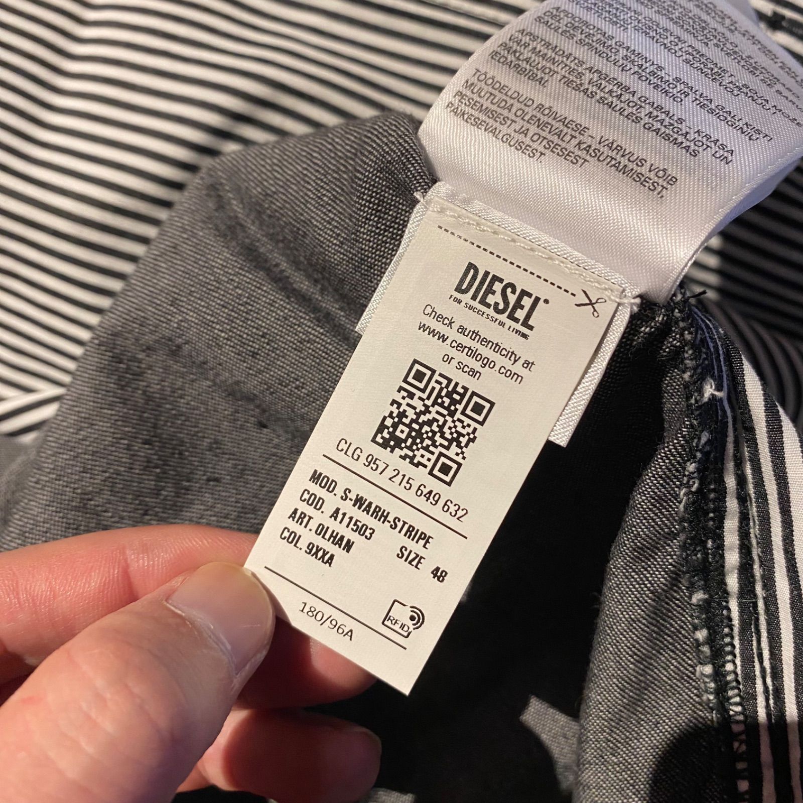 DIESEL 23 AW S-WARH-STRIPE デニム切替 ストライプシャツ ディーゼル 2025 ケーブル編み デニムシャツ ダンガリーシャツ 