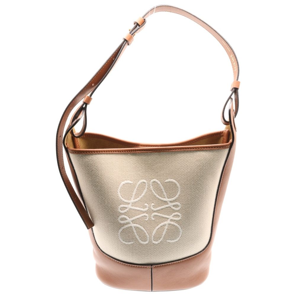 【LOEWE】ハンドバッグ　アナグラム　ロゴ型押し　キャンバス　レザー　グリーン LOEWE】ハンドバッグ アナグラム ロゴ型押し キャンバス レザー