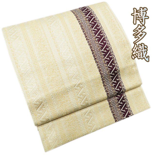 名古屋帯 中古 リサイクル 全通 博多織 銀通し 練色 葡萄色 A880