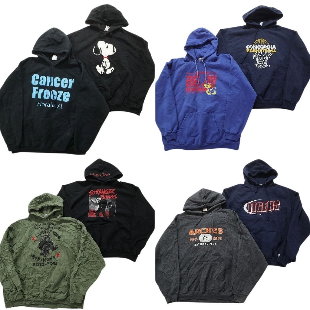 古着卸 まとめ売り カラー パーカー スウェット 8枚セット (メンズ XL /2XL ) ストレンジャーシングス スヌーピー キャラクター MX0082