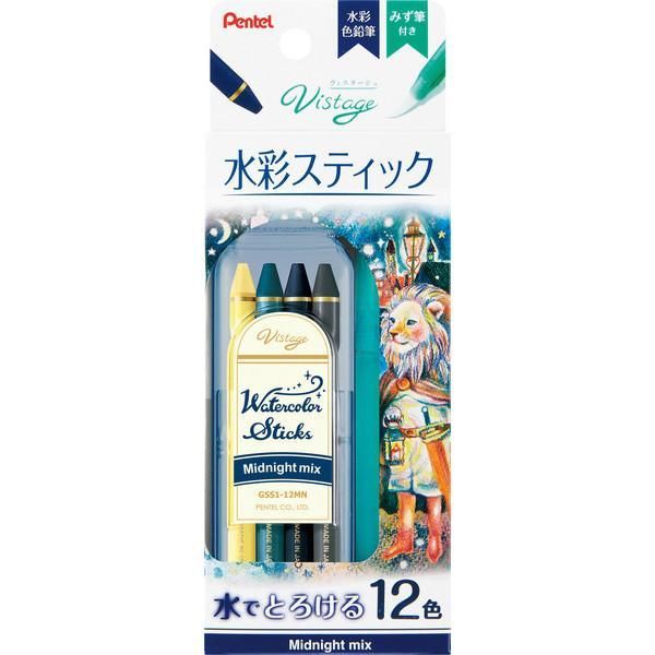 まとめ ぺんてる ヴィスタージュ 水彩スティック ミッドナイトミックス GSS1-12MN ×10セット